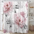thumbnail image 1 of Cortinas de ducha con flores rosas y hojas grises, diseño floral de rosas en acuarela, modernas y minimalistas, tela impermeable con 12 ganchos, 182 x 182 cm., 1 of 6