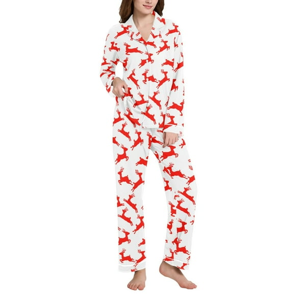 joogoo Pajamas Set for Women Reindeers Christmas Long Sleeve Pjs Loungewear L