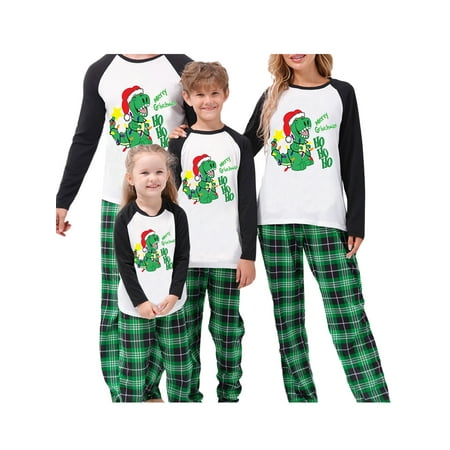 

AMILIEe Christmas Family Pajamas Matching Set Dinosaur Print Tops Plaid Pants Matching Family Sleepwear Pjs
