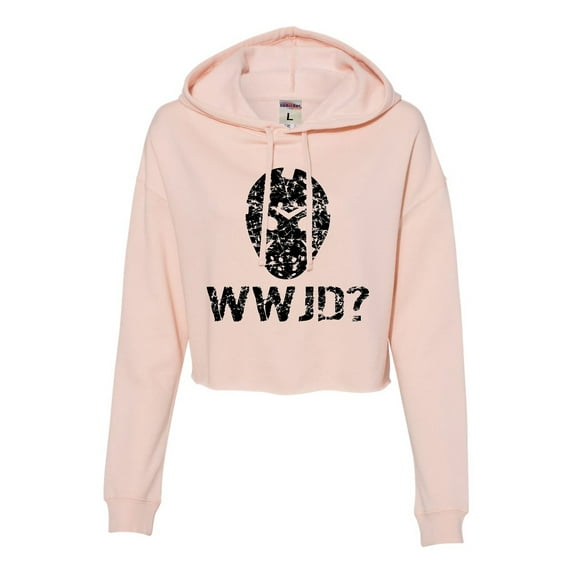 Womens WWJD What Would Jason Do? Funny Horror Movie Cropped Hooded Sweatshirt