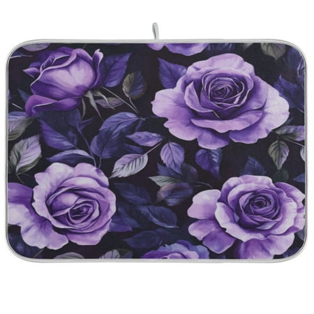 

Kitchen Drying Mat 18x24In Drying Dish Mat Dish Drying Mats Kitchen Countertop Multi-Function Drain Drying Mat Kitchen Table Purple Rose2