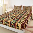 thumbnail image 3 of Manfei Western Boho Print Full Size Sheets,Ancient Aztec Geometric Bed Sheets,Brown Yellow Cyan Sheet Sets For Men Women,Super Cozy Room Decor,4 Pieces, 3 of 7