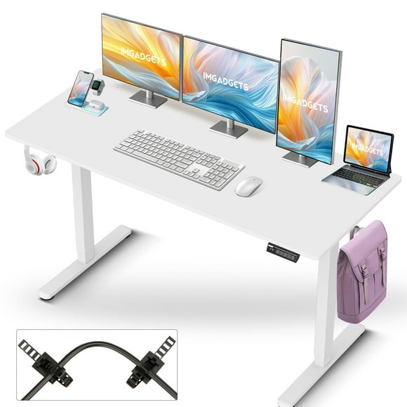 IMGadgets Standing Electric Adjustable Desk | 55'' x 24'' Large Workspace with 2 hooks | Ergonomic Sit-Stand Desk | Scratch-Resistant & Waterproof | Height Adjustable Desk for Work and Home