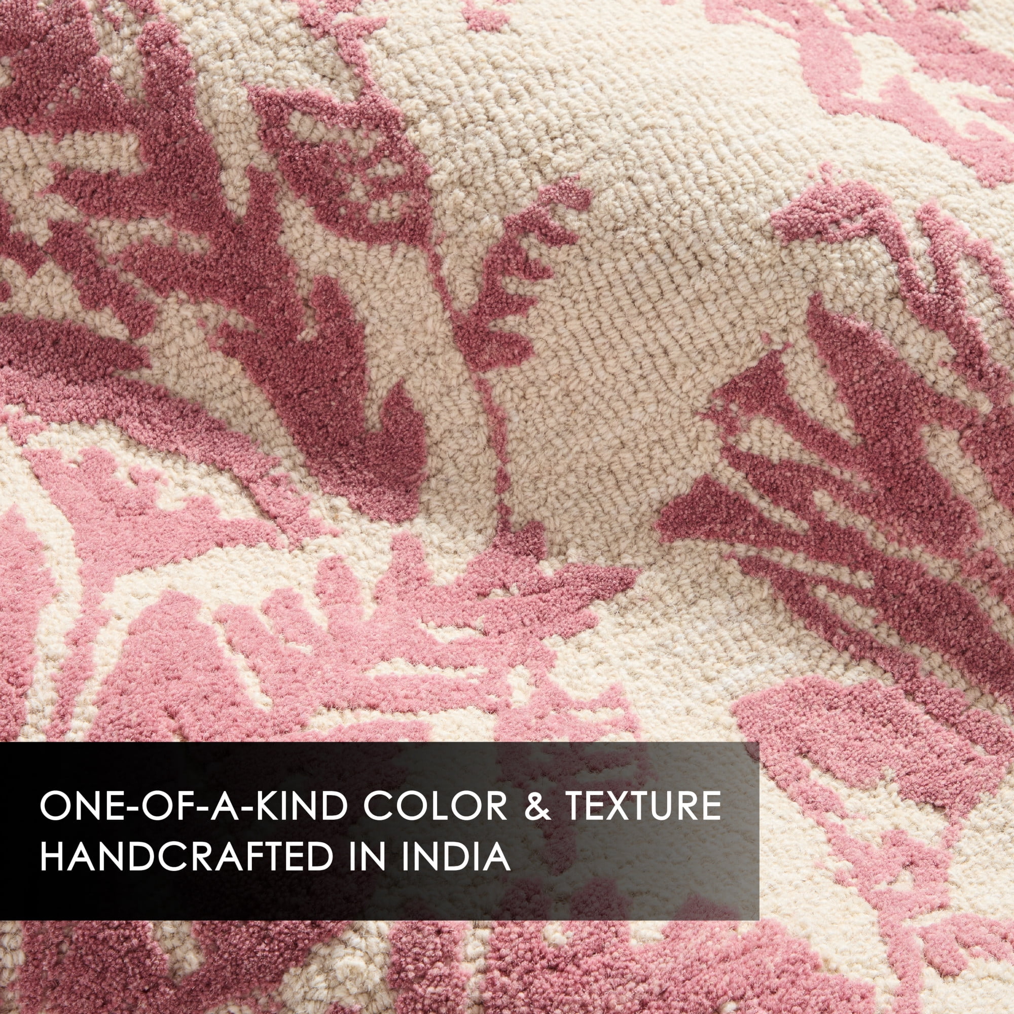 NICOLE MILLER NEW YORK Mod Damask Chambray Handcrafted Area Rug, 100% Wool Rug, Rose, 8'x10'