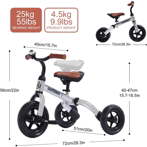 3 in 1 Tricycle for Toddlers Age 2-5 Years Old