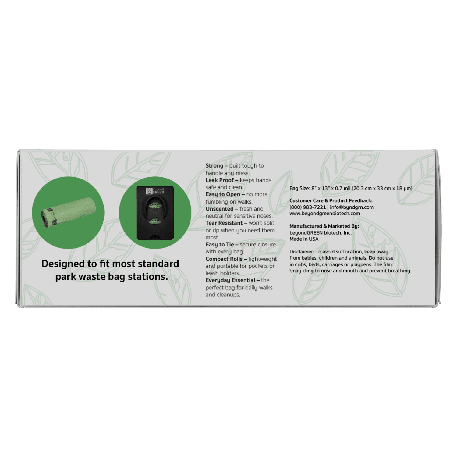 beyondGREEN Sustainable 8 in x 13 in Dog Waste Bags with Roll, 200 Count