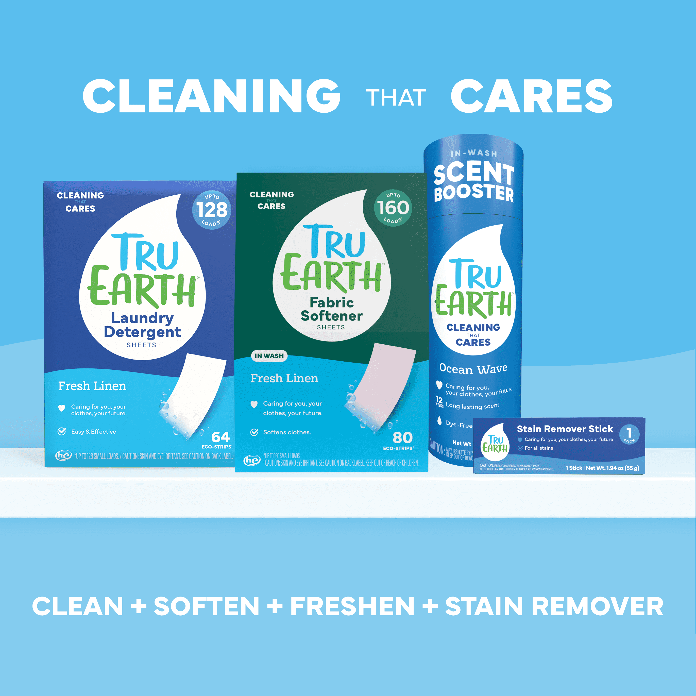 Tru Earth Laundry Detergent Sheets - Fresh Linen Scent - Up to 128 Loads (64 Sheets) - Laundry Detergent Eco-Strips