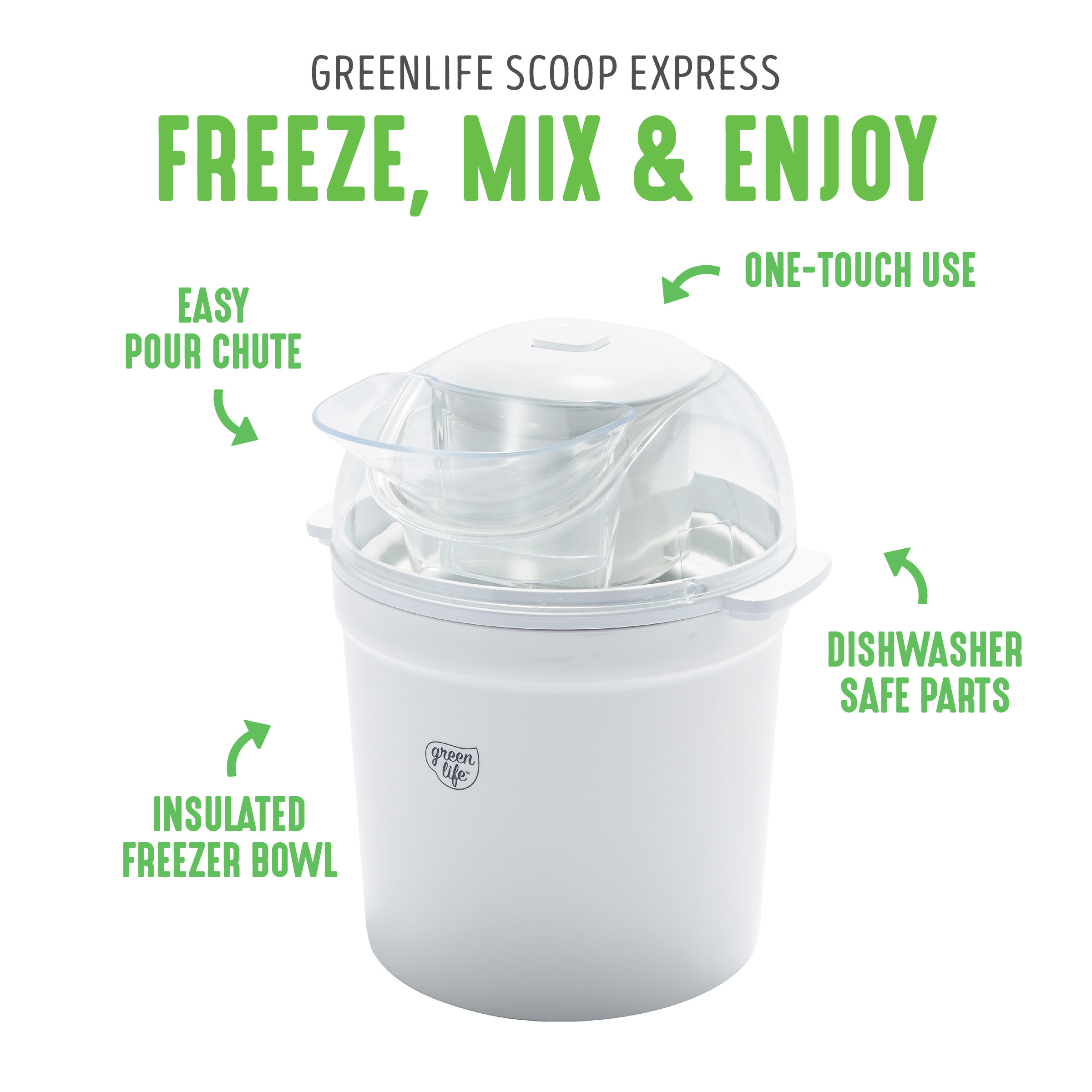 GreenLife Healthy Ceramic Nonstick 1.5QT Express Ice Cream Maker, White 