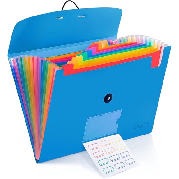 Accordion File Folder, 13-Pockets Expandable File Folder for A4 Letter Size Paper, Blue