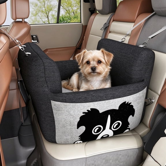 Baxluxe Dog Car Seat for Small Dog, Soft Travel Carrier Dog Bed for Car, Portable Pet Car Seat with Foam Filling, Dog Booster Seat with Patent Safe Buckles, Black Gray