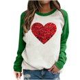 thumbnail image 1 of Camisa de San Valentín para mujer, con estampado romántico de corazones grandes, blusa de manga larga con la frase "Te amo", color verde, en liquidación por menos de 5 $., 1 of 3