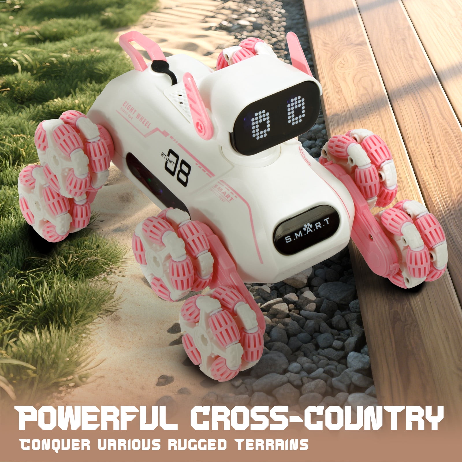 Dammyty Robot Dog Toys for Kids, Smart RC Stunt Robot Dog with Spray, Light & Music, Remote Control Robot Toys for Boys Girls, Pink