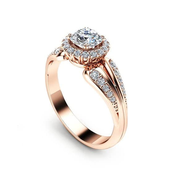HeartsAndYou 2ct Round Cut Moissanite Engagement Ring for Women 18k Rose Gold over Silver Halo Vintage Inspired Unique