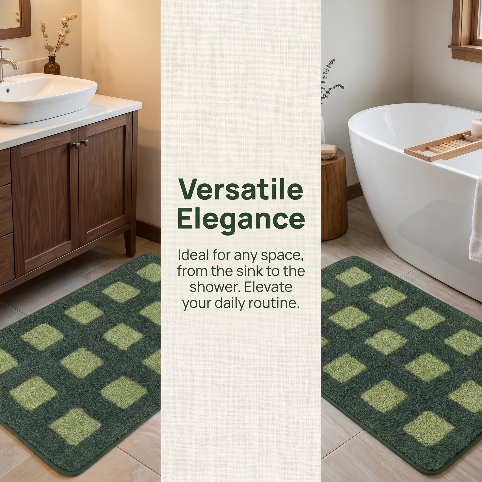 Unique Bargains Absorbent Non Slip Checkered Soft Plush Quick Dry Bath Mat Green 32" x 20"