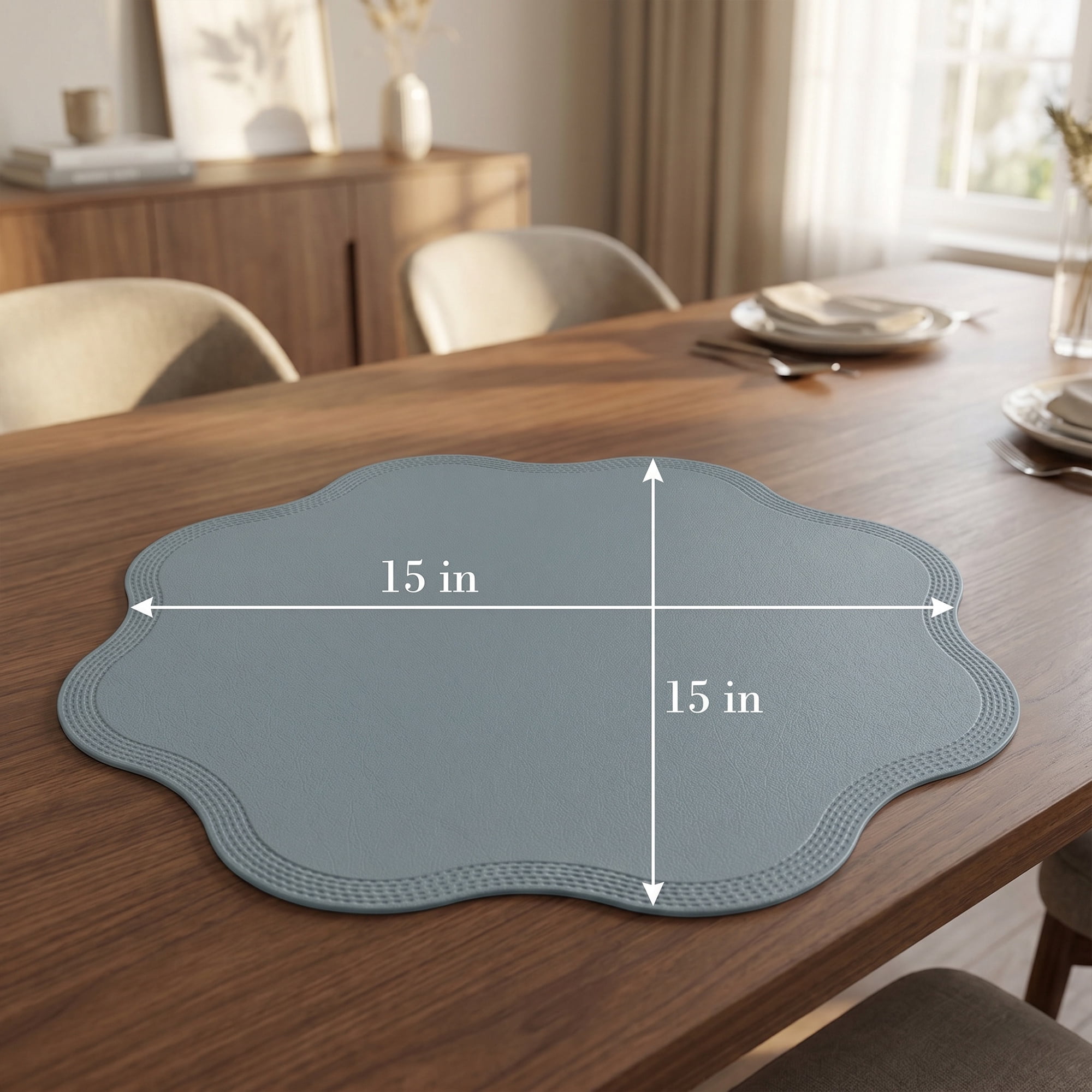 Unique Bargains Set of 6 Faux Leather Placemats for Kitchen Table Decor Blue 15"x15"
