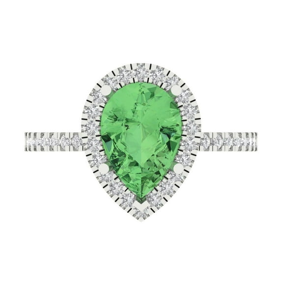 Halo Engagement Ring for Women - 2.38ct Simulated Green Diamond in 18K White Gold Promise Ring
