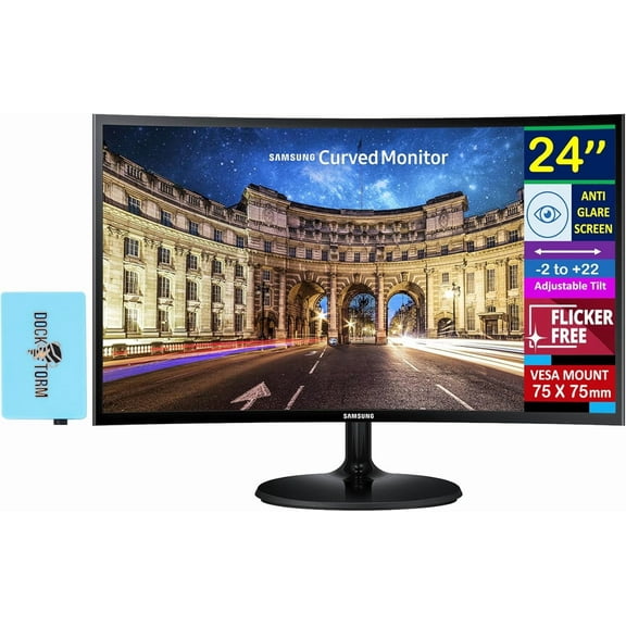 Samsung CF390 24" Curved FHD VA Monitor with AMD FreeSync, 4ms Response Time, Anti Glare, Flicker Free, VESA Mount (75 x 75mm), HDMI & Dockztorm USB Port Expander, Black Color (LC24F390FHNXZA)