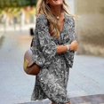 thumbnail image 3 of MORTTIC Plus Size Women's Floral Print Boho V-Neck Long Sleeve Midi Dress with Drawstring Waist Summer Vacation Gray，2XL, 3 of 7