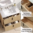 thumbnail image 6 of 30" Bathroom Vanity with Ceramic Sink, Modern Fluted MDF Cabinet, Full-Extension Soft Close Drawers, Minimalist Black Pulls, Natural Finish, American Design, Bathroom Storage, 6 of 8