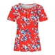 thumbnail image 4 of Tops de Algodón para las Mujeres Impreso V-Cuello Botón de Manga Corta, Blusa de Estante de Imitación Casual, 4 of 4