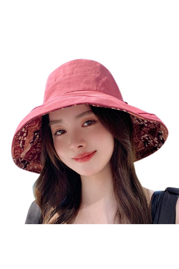 Womens Fashion Reversible Sun Hat Dual Side Wear UV Protection Adjustable Brim Casual Summer Beach Cap Brick Red