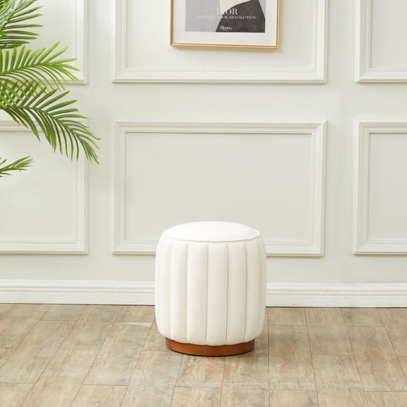 Safavieh Sherrie Modern Velvet Ottoman, Ivory/Walnut