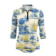 thumbnail image 2 of Uorisanigo Blue Palm Tree Womens Long Sleeve Golf Polo Shirts Size M Comfortable Moisture Wicking Casual Tennis Activewear Fashion Soft 3/4 Roll Sleeve Athletic Tops with Zipper, 2 of 7