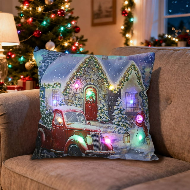 Cojines LED navideños | Modos de luz intermitente y fija | Cojines con estampados navideños | Diseños de Papá Noel y renos | Cojines decorativos para sofá y dormitorio