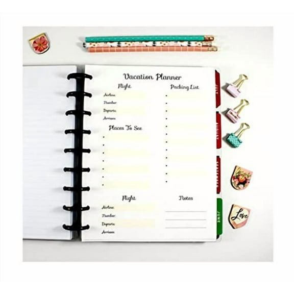 Travel, Vacation Planner Refill for 9 Disc Happy Planners