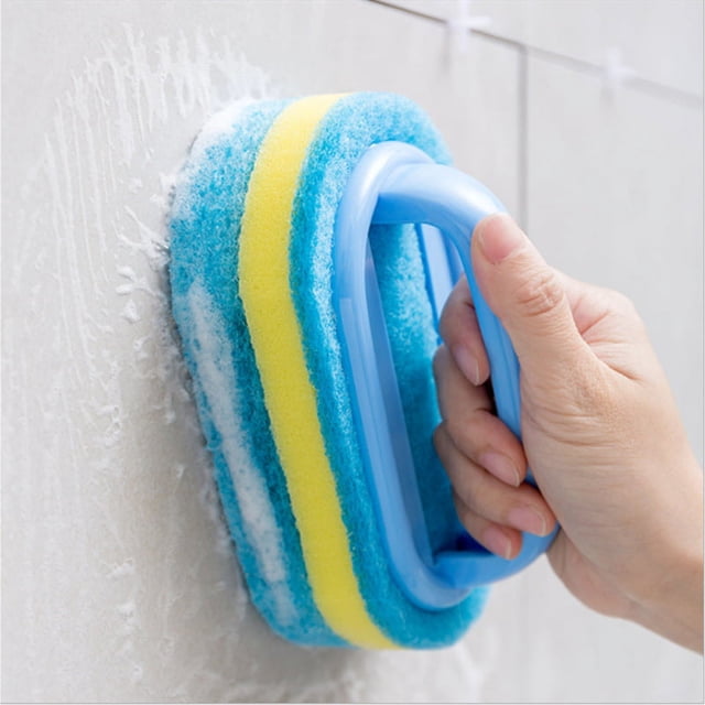Azul 2 uds esponja de limpieza cepillo hogar mango de plástico baño bañera cepillo multiusos cocina azulejo inodoro limpieza rápida