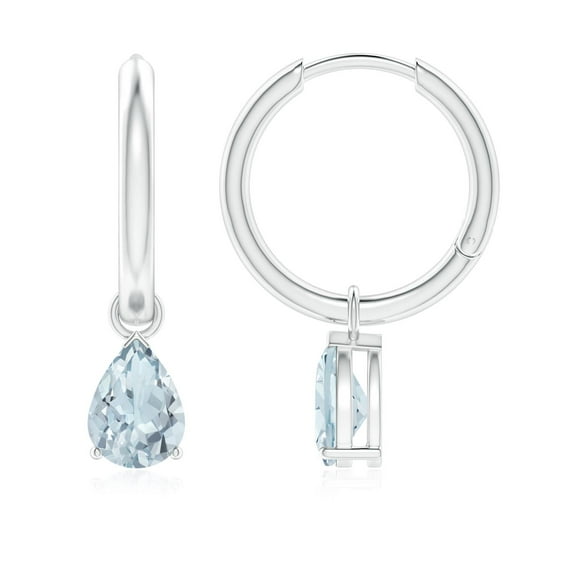 ANGARA Natural Pear-Shaped 1.1 ct Aquamarine Hinged Hoop Drop Earrings in 14K White Gold for Women (Size-7x5mm) | March Birthstone, Anniversary, Jewelry Gift for Women | Natural Aquamarine Earrings