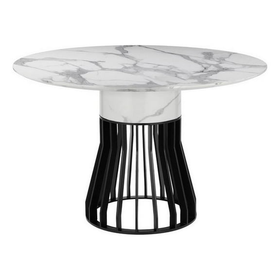 Pemberly Row 47 Inch Round Dining Table with Faux Marble Top and Cage Base