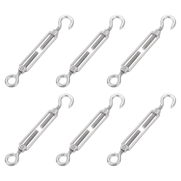 Unique Bargains 6 pack M5 Hook and Eye Turnbuckles Wire Rope Tension, 304 Stainless Steel Turnbuckle Adjustable Cable Tensioner