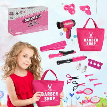 Kids Hairdressing Play Set - Educational Pretend Play Barber Kit with Accessories, Girl Jewelry Handbag Barber Store Combing Set