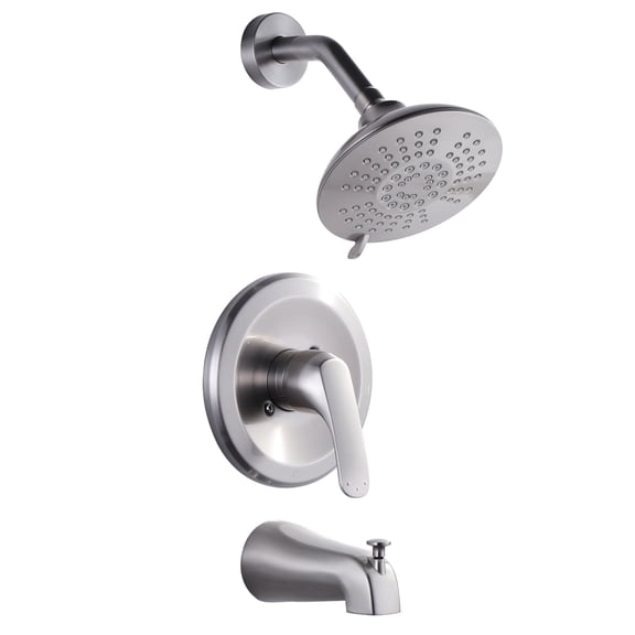Wowow Shower Faucet with Valve, Bathroom Tub Shower Faucet Kit, Single Handle Rain Shower Head with Tub Spout, Brushed Nickel
