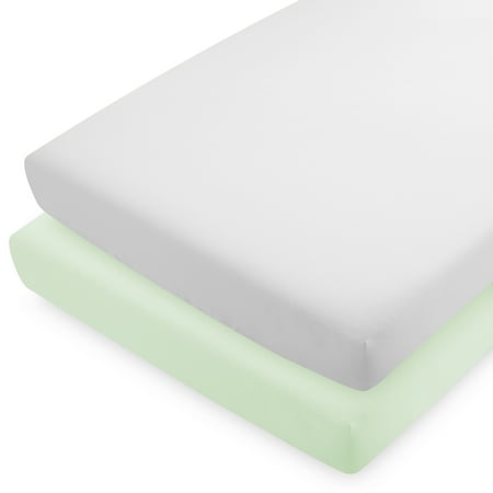 UPC: 0840105709770 | Bare Home 2 Pack Fitted Sheets – Premium 1800 Collection – Ultra Soft – Crib Spring Mint/Cloud Gray