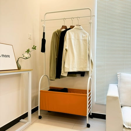 Clothes Garment Coat Rack with Bottom Shelf, Orange