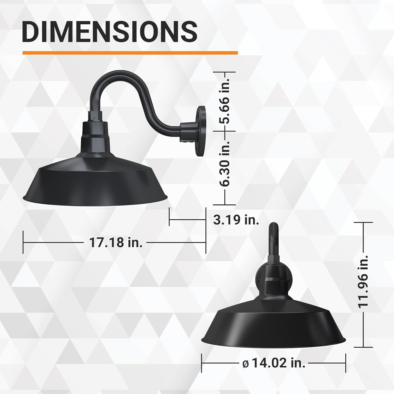 14in. Satin Black Outdoor Gooseneck Barn Light Fixture with 10in. Long Extension Arm - Wall Sconce Farmhouse, Vintage, Antique Style - UL Listed - 9W 900lm A19 LED Bulb (5000K Cool White)