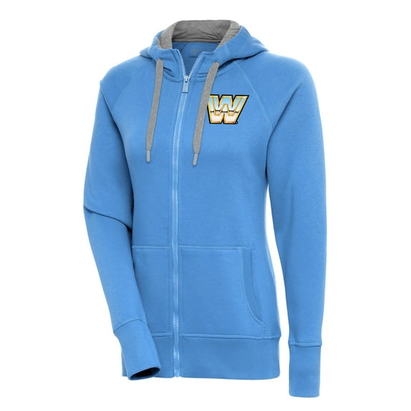 Women's Antigua Powder Blue WWE Chrome Logo Victory Raglan Full-Zip Hoodie