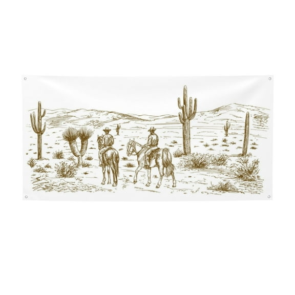 Picia Western Desert Cowboys Pattern Party Banner, Festive Decoration, Holiday Banner, Celebration Decor, Event Banner, Reusable Party Banner-Small