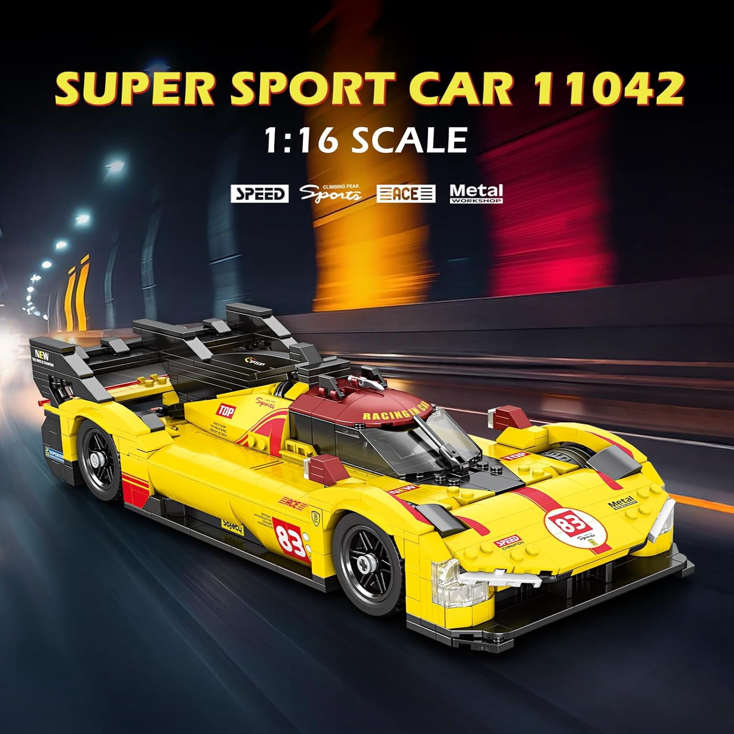 Super Sport Car Building Block Sets, 1:16 Racing Car Model Kit with Stickers, 12.59 * 5.31 * 3.15in Supercar Building Toys for Collection and Decoration