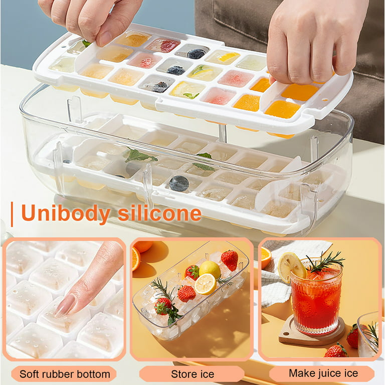 Press Ice Cube Tray For Home Freezer With Lid, Silicone Ice Mold Storage  Container
