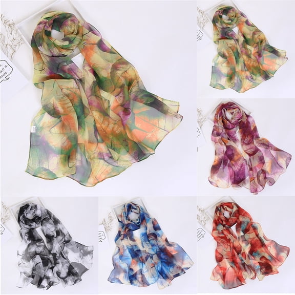 WHEANG Summer Lightweight Scarfs for Women Colorful Comfort Long Scarves Fashion Print Floral Pattern Scarf Shawl Sunscreen Breathable Cooling Scarf Shawls Wraps Red Summer Sales Under $2