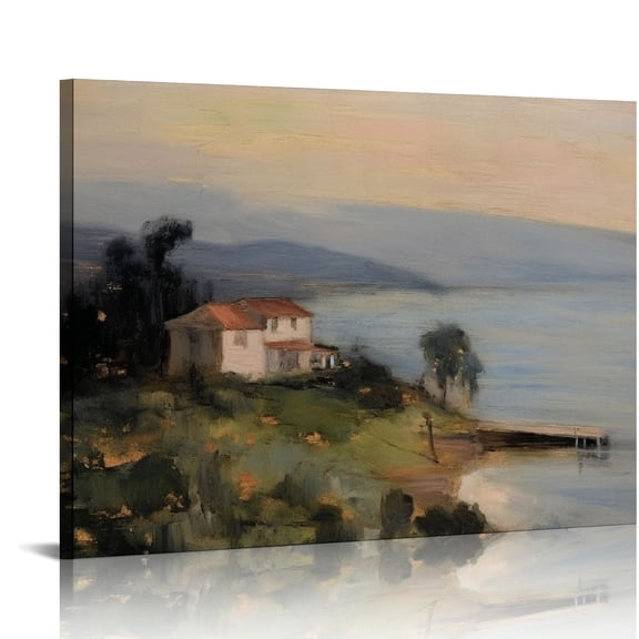 JEUXUS Classical Landscape Canvas Wall Art Framed Wall Decorations Vintage Scenery Canvas Prints Farmhouse Kitchen Office Bathroom Art Wall Decor 20x16 inch