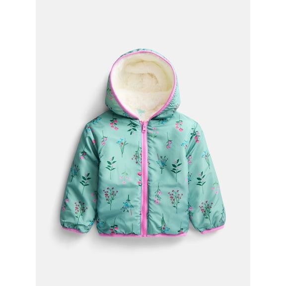 Wonder Nation Toddler Girls Reversible Faux Fur Jacket, Sizes 12M-5T