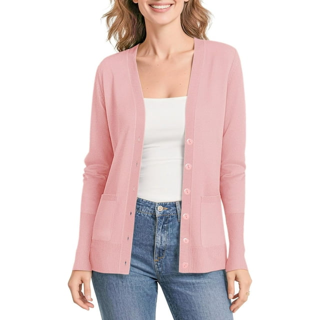 Urban CoCo Women's Button Down Lightweight Knit Cardigan Sweater with Pockets
