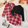 thumbnail image 2 of NAFUU Girls Clothes Skirt Sets Tweens Girls Long Sleeve Shirts Tops Plaid Jacket Skirts 3 Piece Outfits Fall Winter Holiday Party Dress Up Fashion Outfit 11-12 Years, 2 of 8