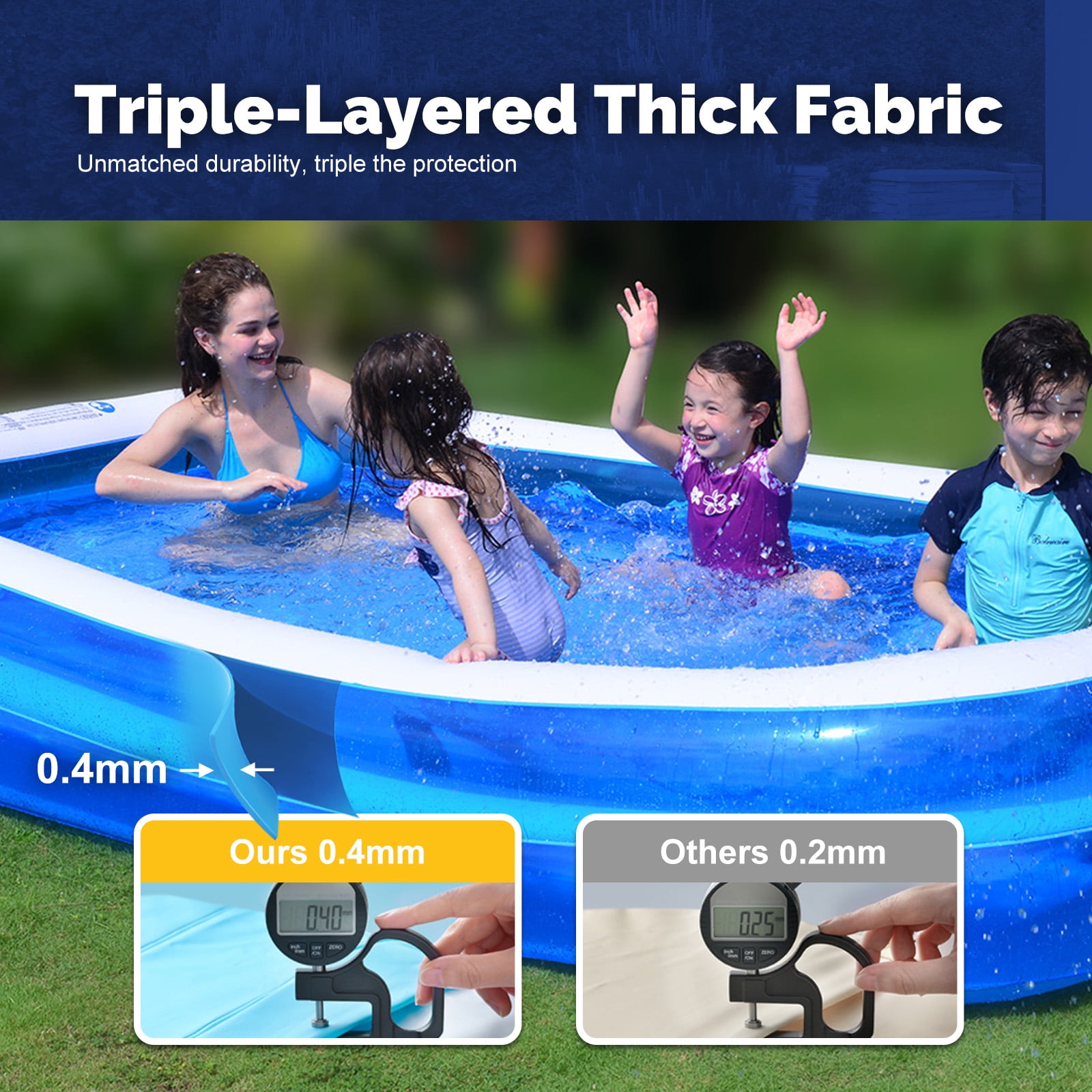 Honeydrill Inflatable Swimming Pools for Kids and Adults, 79" x 59" x 20" Blow Up Pool for Backyard, Blue