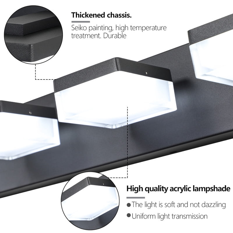 Modern 6-Light Black LED Vanity Light with Acrylic Shades, Bathroom Wall Fixture Over Mirror for Makeup Table, Energy Efficient, Sleek Design, Easy to Install