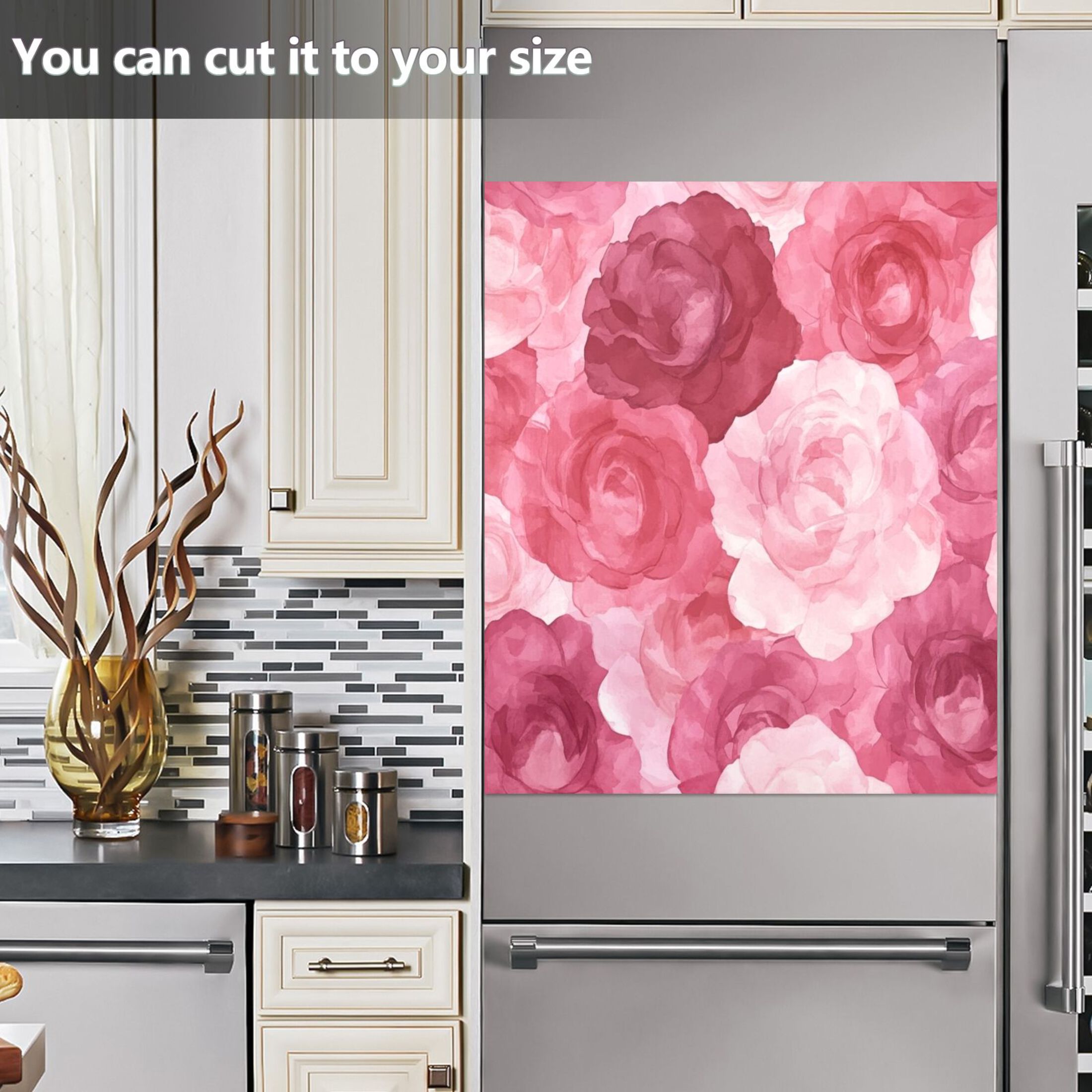 Dishwasher Magnetic Sticker 23x26 Inch Refrigerator Magnetic Sticker Washing Machine Magnetic Sticker Kitchen Panel Magnetic Sticker Home Decor Charming Beige Roses Seamless